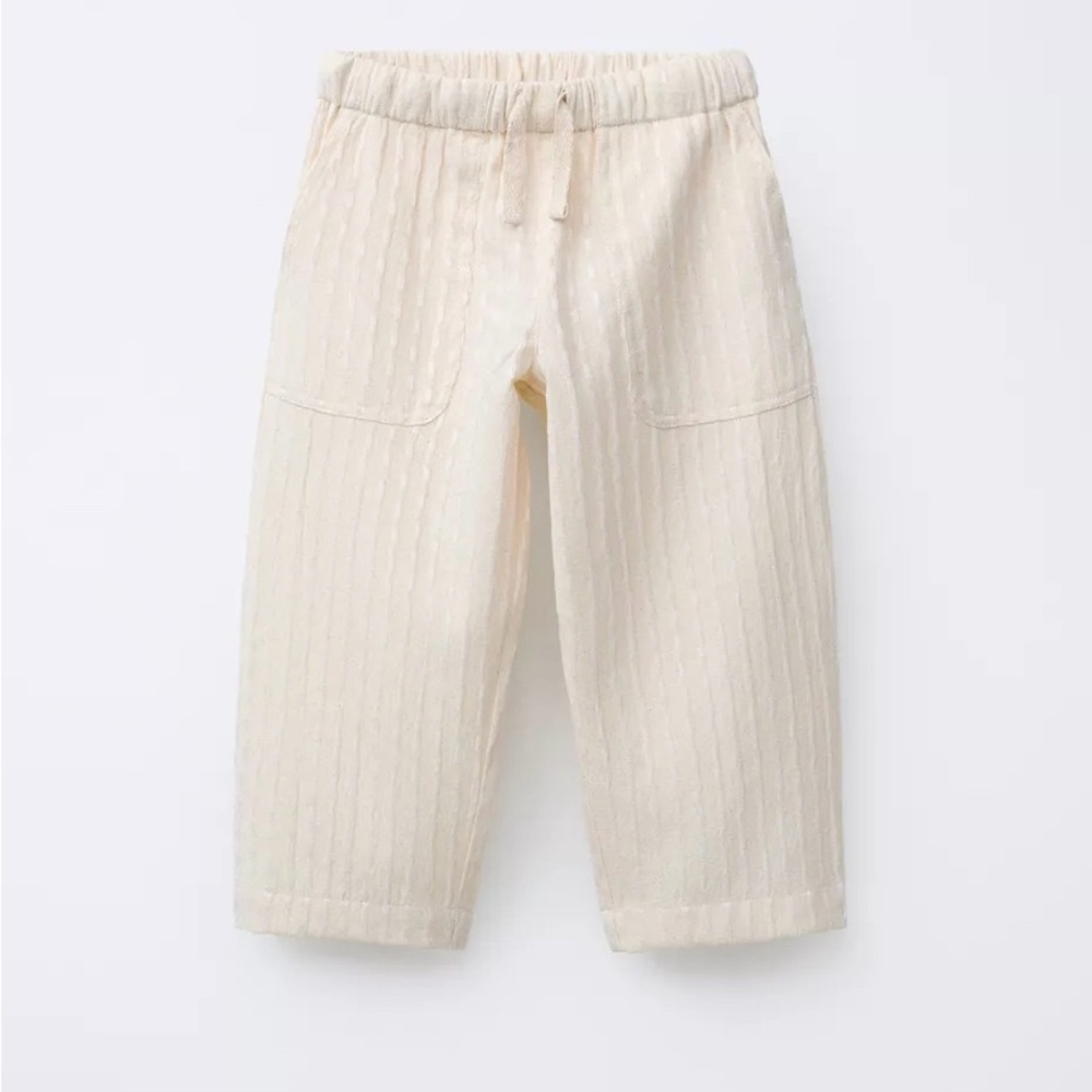 Cream Textured Pants